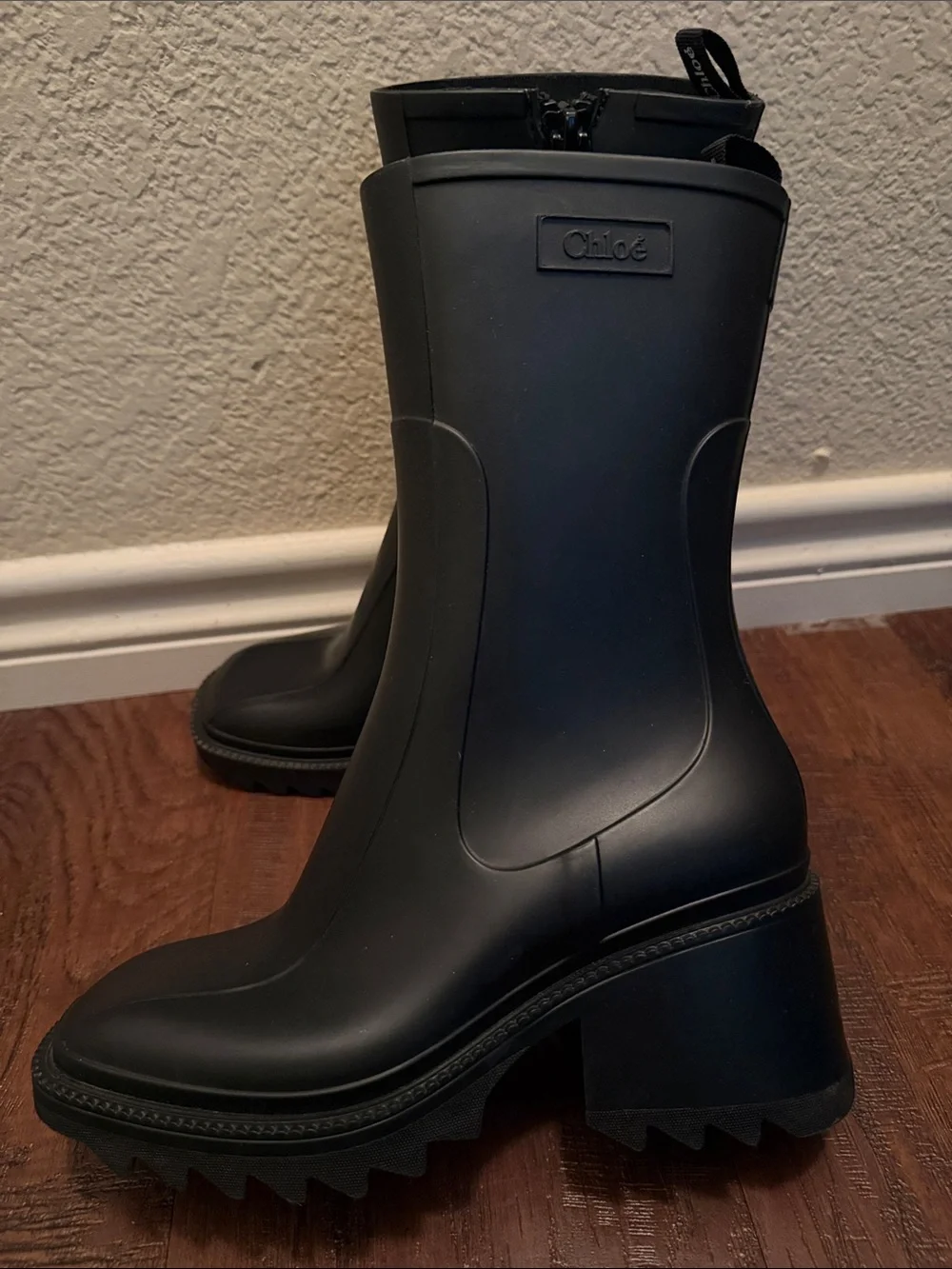 Chloe Black Square-Toe Waterproof Rain Boots